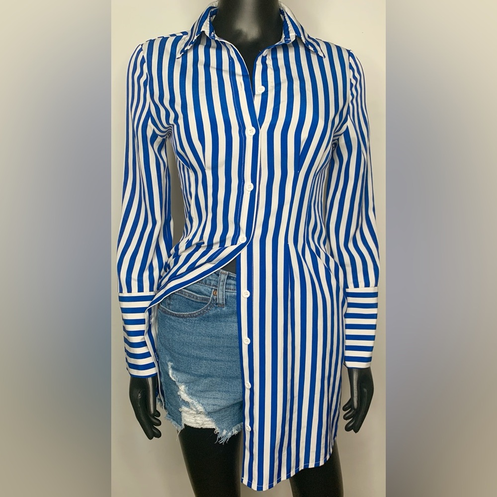 Blue & White Shein Striped Top Paired W Celebrity Pink Denim Shorts (Both Items)